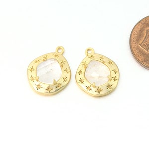 Crystal Gemstone Pendant . Jewelry Craft Supplies . Matte Gold Plated / 2 Pcs - DG114-MG-CR