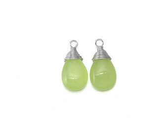 Apple Green Gemstone Pendant . Jewelry Craft Supplies . Polished Original Rhodium Plated over Brass  / 2 Pcs - DG021-PR-AG