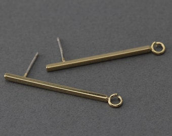 Bar Post Earring (Medium) . Earring Component . 925 Sterling Silver Post . 16K Polished Gold Plated over Brass  / 2 Pcs - FC216-PG