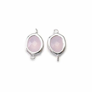 Ice Pink Glass Connector . Jewelry Craft Supplies . Polished Original Rhodium Plated over Brass  / 2 Pcs - CG052-PR-IP