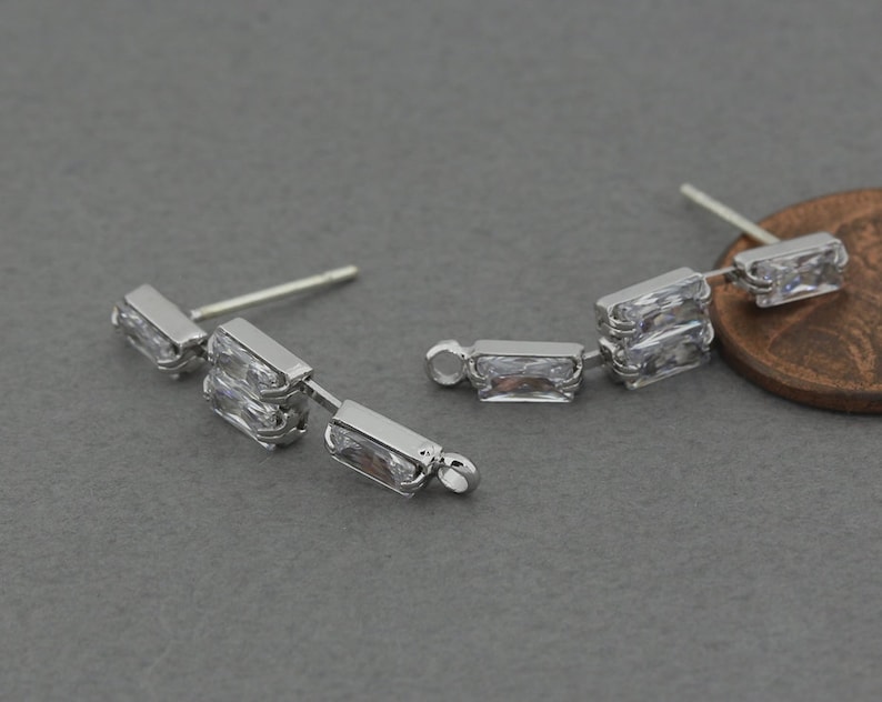 Square Cubic Post Earring 925 Silver Post EC267-PR-CR Polished Original Rhodium Plated 2 Pcs Wedding Bridal Jewelry