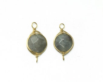 Labradorit Edelstein Stecker. Schmuck Bastelbedarf . 16K Poliert, vergoldet über Messing / 2 Stück - DG036-PG-Pfund