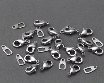 Lobster Clasp 5mm x 10mm . with Clasp Bar . Polished Original Rhodium Plated over Brass Frame / 20 Pcs - LC901-PR