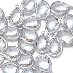 10% OFF (10 Pieces) . Crystal Glass Pendant . Wholesale Jewelry . Polished Original Rhodium Plated over Brass Frame / 10 Pcs - AG016-PR-CR