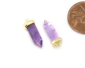 Amethyst Edelstein Anhänger. Schmuck Bastelbedarf. Poliert Gold Plated / 2 Stück - DG116-PG-AM