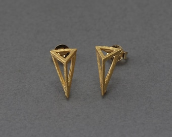 Triangle Post Earring . Earring Component . 925 Sterling Silver Post . 16K Matte Gold Plated over Brass / 2 Pcs - GC118-MG