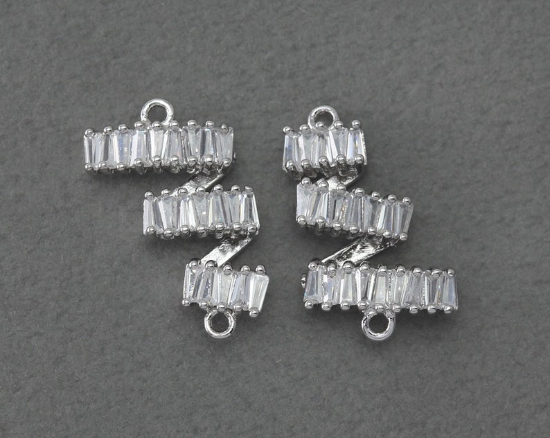 BC275-PR-CR Polished Original Rhodium Plated 2 Pcs Bridal Jewelry Cubic Ladder Connector Wedding Jewelry