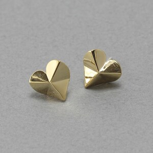 Heart Post Earring . Earring Component . 925 Sterling Silver Post . Polished Gold Plated over Brass / 2 Pcs FC313-PG image 1