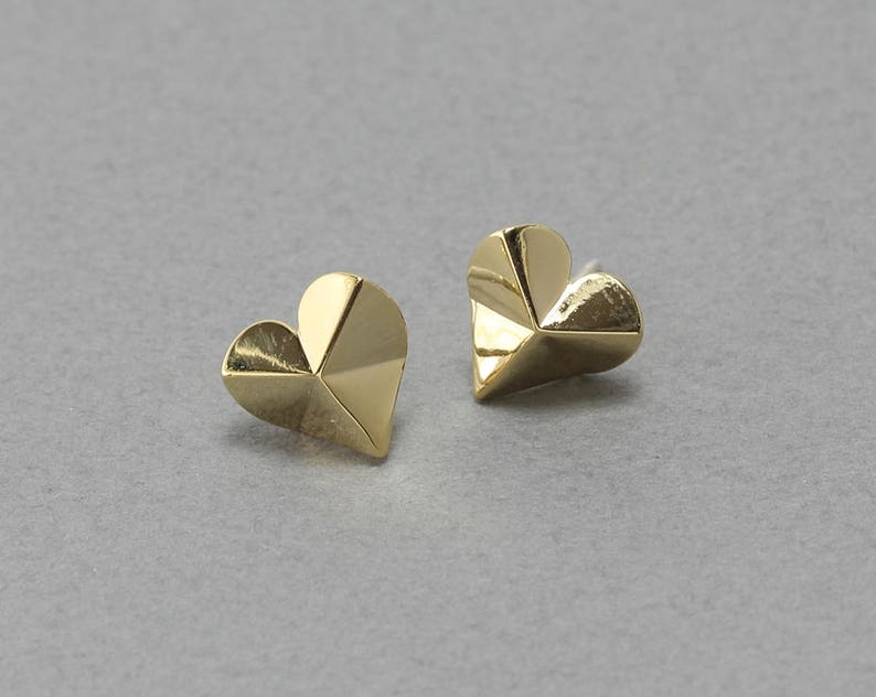Heart Post Earring . Earring Component . 925 Sterling Silver Post . Polished Gold Plated over Brass / 2 Pcs FC313-PG image 1