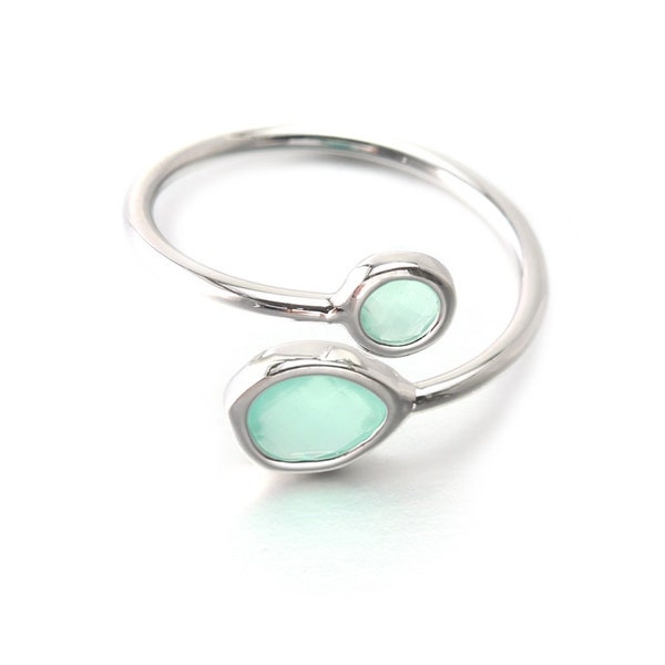 Mint Glass Adjustable Ring . Jewelry Craft Supplies . Polished Original Rhodium Plated over Brass / 1 Pcs - CR001-PR-MT