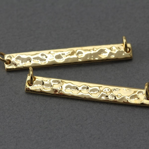 Hammered Bar Connector . Jewelry Craft Supply . Polisehd Gold Plated over Brass  / 2 Pcs - FC304-PG