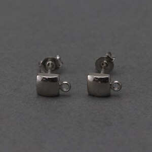 Square Post Earring . Earring Component . 925 Sterling Silver Post . Polished Original Rhodium Plated over Brass / 2 Pcs - BC172-PR