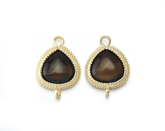 50% OFF Smoky Topaz Stone Connector Matte Gold Plated Pcs  CG007-MG-ST