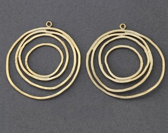 Round Brass Pendant . Jewelry Craft Supply . 16K Matte Gold Plated over Brass  / 2 Pcs - GC032-MG