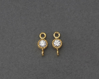 3mm Cubic Connector . Jewelry Craft Supply . 16K Polished Gold Plated over Brass  / 4 Pcs - NC018-PG-CR