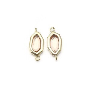 Champagne Octagonal Glass Connector . Jewelry Craft Supplies . Polished Gold Plated over Brass  / 2 Pcs - CG050-PG-CH