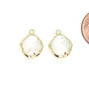 Crystal Quartz Gemstone Pendant . Jewelry Craft Supplies . Polished Gold Plated / 2 Pcs - DG123-PG-CR