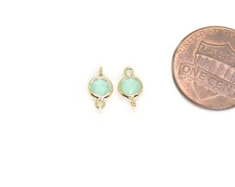 Mint Glass Connector . Jewelry Craft Supplies . Polished Plated / 2 Pcs - Item No. CG078-MT