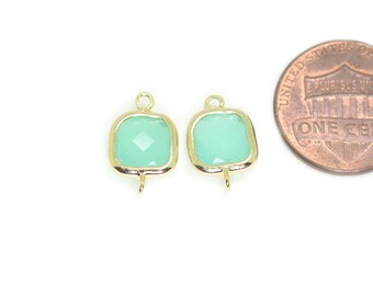 Mint Glass Connector . Jewelry Craft Supplies . Polished Plated / 2 Pcs - Item No. CG076-MT