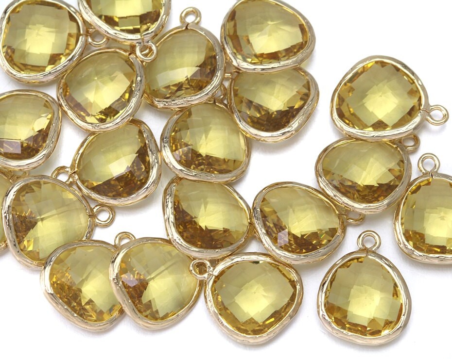 Yellow Topaz Glass Pendant . Jewelry Supplies . 16K Polished Etsy