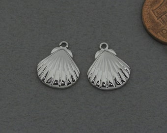 Clam Brass Pendant (Large) . Top Shell Pendant . Polished Original Rhodium Plated / 2 Pcs - AC350-PR