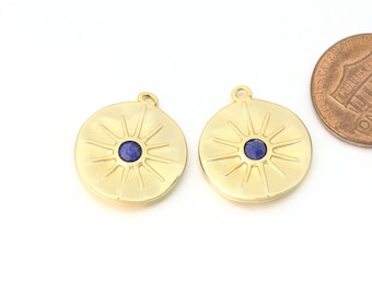 Colgante de piedras preciosas de lapislázuli. Suministros para manualidades de joyería. Chapado en oro mate / 2 piezas - DG115-MG-LL