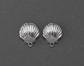 Clam Pendant . Top Shell Pendant . Jewelry Craft Supply . Polished Original Rhodium Plated over Pewter / 6 Pcs - NC060-PR