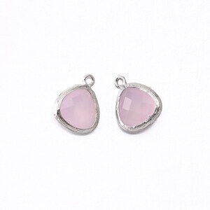 Ice Pink Glass Pendant . Jewelry Craft Supplies . Polished Original Rhodium Plated over Brass  / 2 Pcs - AG004-PR-IP