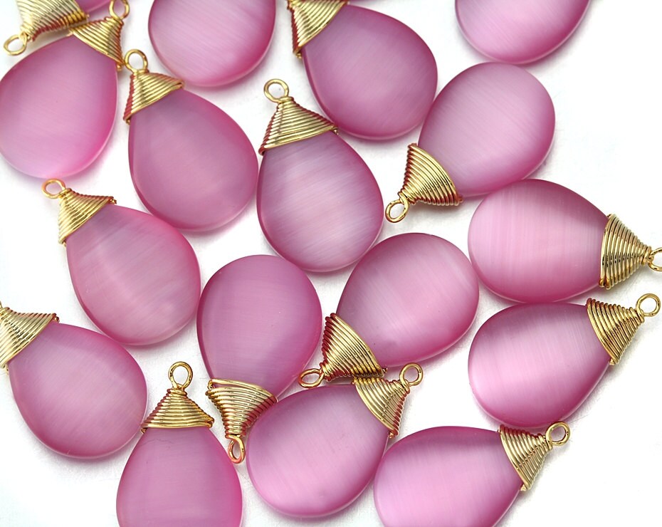 Pink Cat Eye Gemstone Pendant . Jewelry Craft Supplies . 16K Etsy