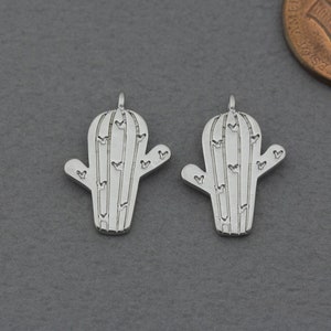 Cactus Brass Pendant . Jewelry Craft Supplies .Matte Original Rhodium Plated / 2 Pcs - FC570-MR