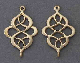 Flower Brass Connector . Jewelry Craft Supply . 16K Matte Gold Plated over Brass  / 2 Pcs - GC005-MG