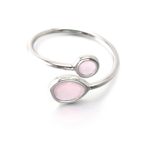 Ice Pink Glass Adjustable Ring . Jewelry Craft Supplies . Polished Original Rhodium Plated over Brass / 1 Pcs - CR001-PR-IP