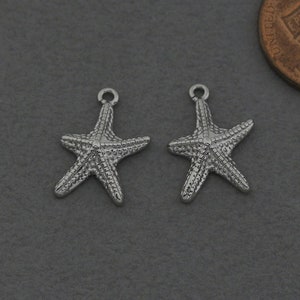 Starfish Brass Pendant (Large) . Jewelry Craft Supplies . Polished Original Rhodium Plated / 2 Pcs - AC347-PR