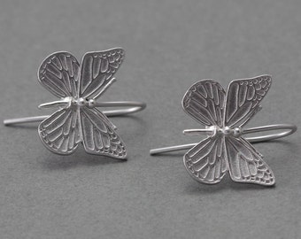 Butterfly Hook Earring . Earring Component .Wedding, Bridal Jewelry . Matte Original Rhodium Plated over Brass  / 2 Pcs - FC083-MR