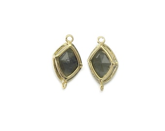 Labradorit Edelstein Verbinder. Schmuck Bastelbedarf. Poliert Vergoldet / 2 Stück - DG079-PG-Pfund