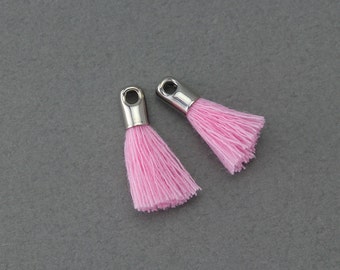 50% OFF . Pink Cotton Tassel . Polished Original Rhodium Plated - 2 Pcs / GT007-PR-PK