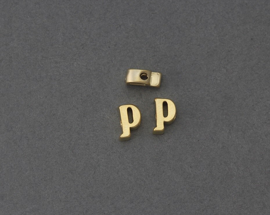 Lowercase Alphabet p Brass Bead . Letters & Numbers . Jewelry Findings . 16K Matte Gold Plated over Brass / 2 Pcs - FC035-MG-p