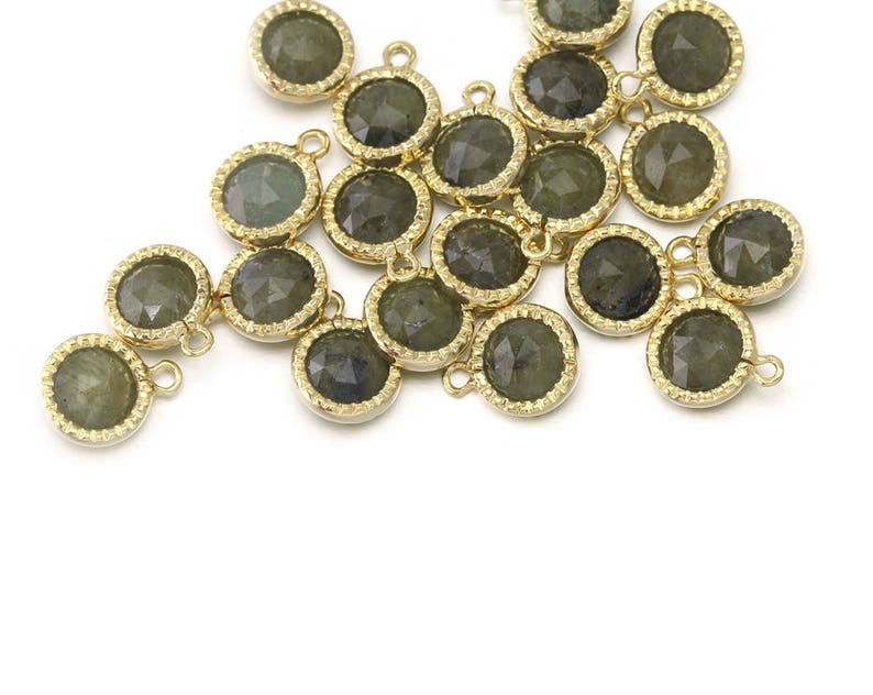 DG070-PG-LB Jewelry Craft Supplies Polished Gold Plated over Brass 2 Pcs Labradorite Gemstone Pendant
