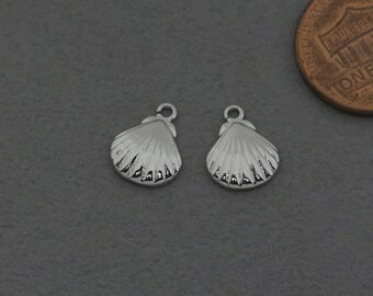 Clam Brass Pendant (Medium) . Top Shell Pendant . Polished Original Rhodium Plated / 2 Pcs - AC351-PR