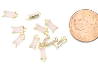 Ice Pink Glass Pendant . Jewelry Craft Supplies . Polished Gold Plated over Brass / 2 Pcs - AG043-PG-IP