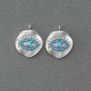Evil Eye Brass Pendant . Wedding Jewelry, Bridal Jewelry . Matte Original Rhodium Plated / 2 Pcs - FC398-MR-TQ