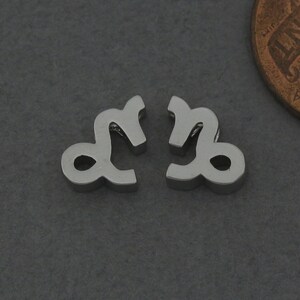 Capricorn Brass Bead . Constellation, Zodiac Pendant . Birthday Gift . Matte Original Rhodium Plated / 2 Pcs - FC749-MR-12