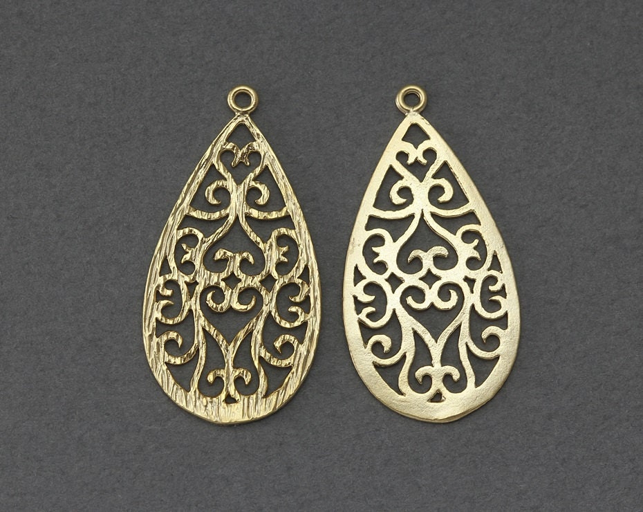 Teardrop Brass Pendant . Jewelry Craft Supply . 16K Matte Gold Etsy