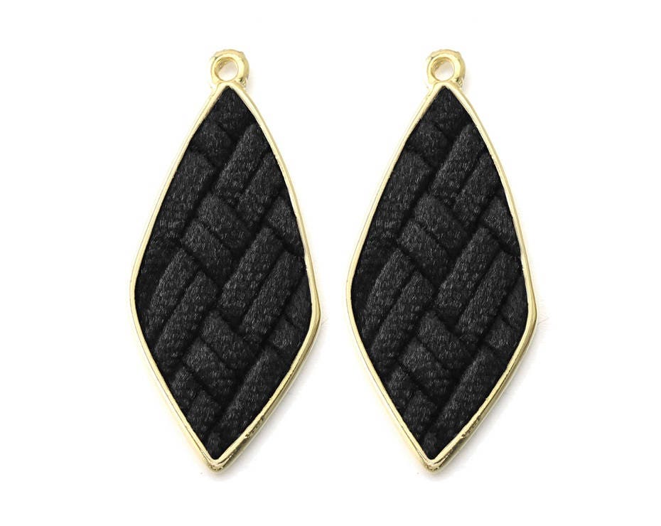 50% OFF . Black Teardrop Velvet Pendant . Polished Gold