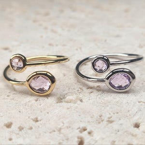 Lavender Glass Adjustable Ring . Polished Plated / 1 Pcs - Item No. CR001-LV