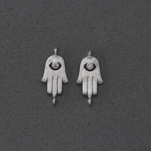 Hamsa Brass Connector . Wedding Jewelry, Bridal Jewelry . Matte Original Rhodium Plated over Brass  / 2 Pcs - AC182-MR-CR
