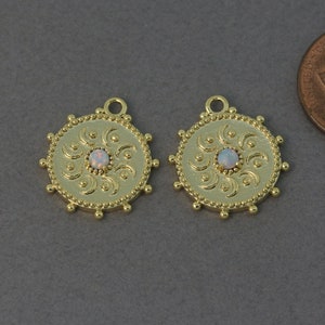 Round Opal Gemstone Pendant . Wedding, Bridal Jewelry . Polished Gold Plated / 2 Pcs - BC344-PG-OP