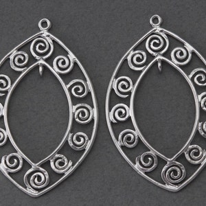 Teardrop Brass Pendant . Jewelry Craft Supply . Matte Original Rhodium Plated over Brass  / 2 Pcs - FC141-MR