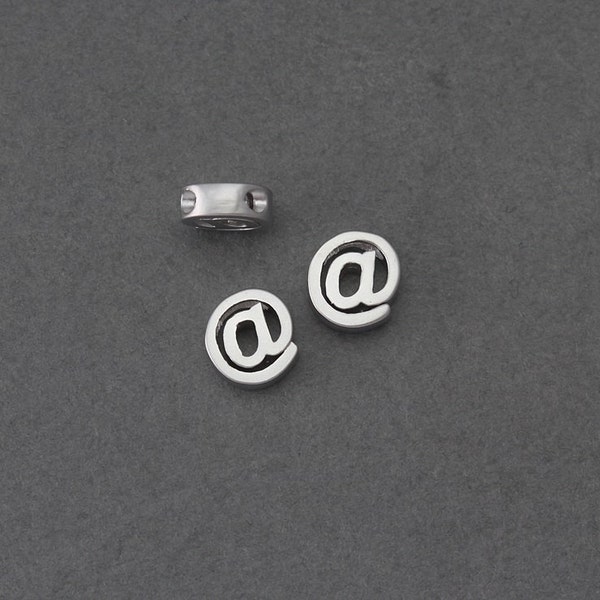 At Symbol @ Brass Bead . Letters & Numbers . Jewelry Findings . Matte Original Rhodium Plated over Brass  / 2 Pcs - FC035-MR-AT