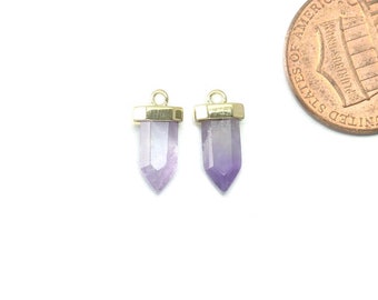 Amethyst Edelstein Anhänger. Schmuck Bastelbedarf . Poliert Vergoldet / 2 Stück - DG096-PG-AM